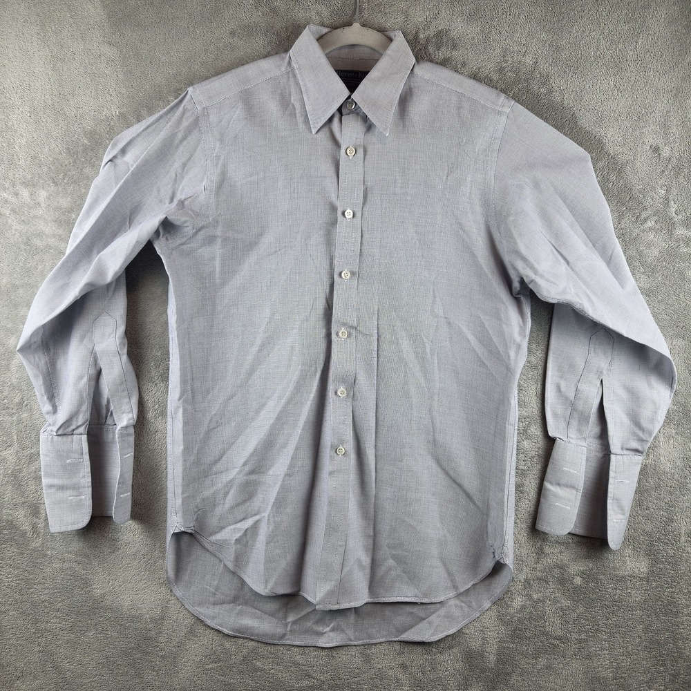 Hilditch & Key 100% Cotton French Cuff Dress Shirt Gray Micro Grid Mens 15R